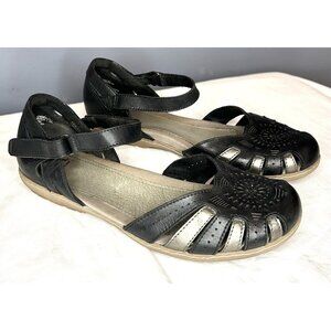 Earth Shoes Womens 9 Wide Black Leather Camellia Mary Jane Ankle Strap Flats